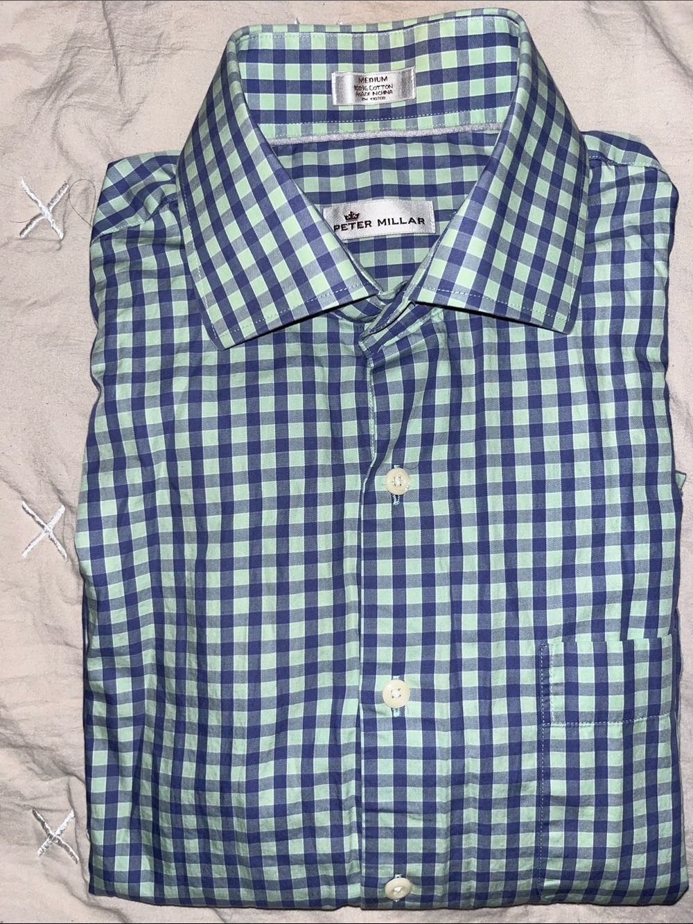 Peter Millar Crown Crafted Blue and Mint Gingham sports Shirt